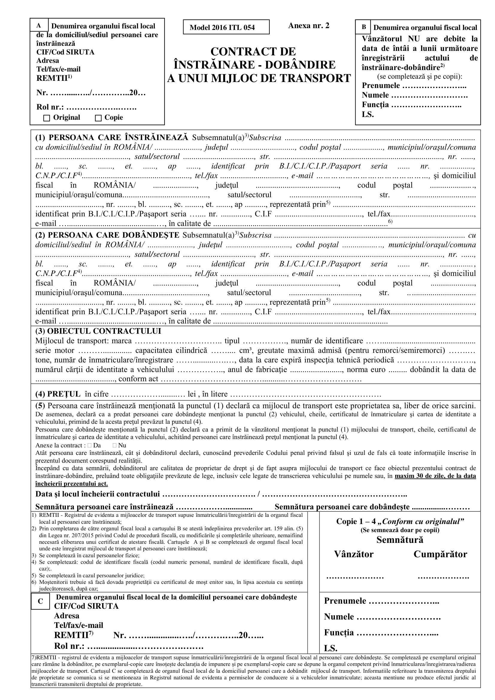 Contract de vânzare-cumpărare auto completat online